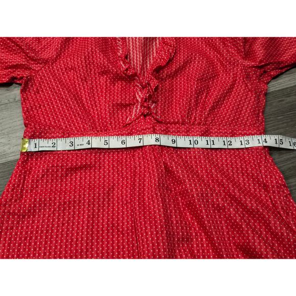 Ann Taylor Loft Red & White Polka Dot Short Sleeve Blouse V Cut & Side Zip - Picture 7 of 9